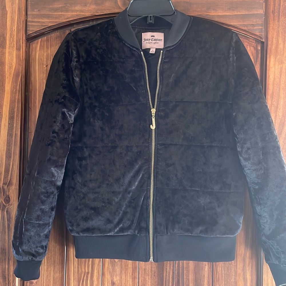 Juicy Couture, Size S Black Velvet Bomber Jacket